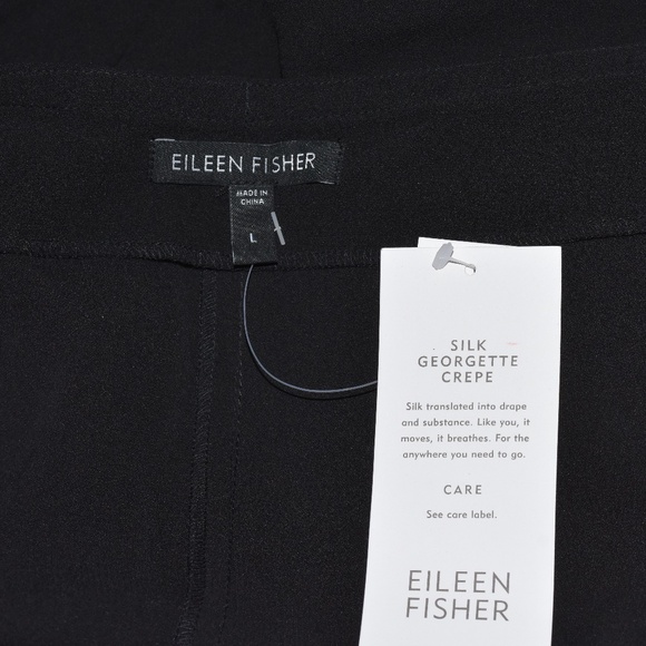 Eileen Fisher Black Silk Georgette Crepe Wide Leg Palazzo Pants Size Large NEW!! - Picture 7 of 7